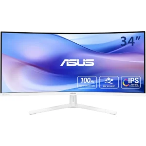 ASUS Monitor EyeCare 34″ UWQHD 100Hz VA Curved 1500R Air-Ionizer USB Hub DP HDMI USB-C PD Speakers VU34WCIP-W White