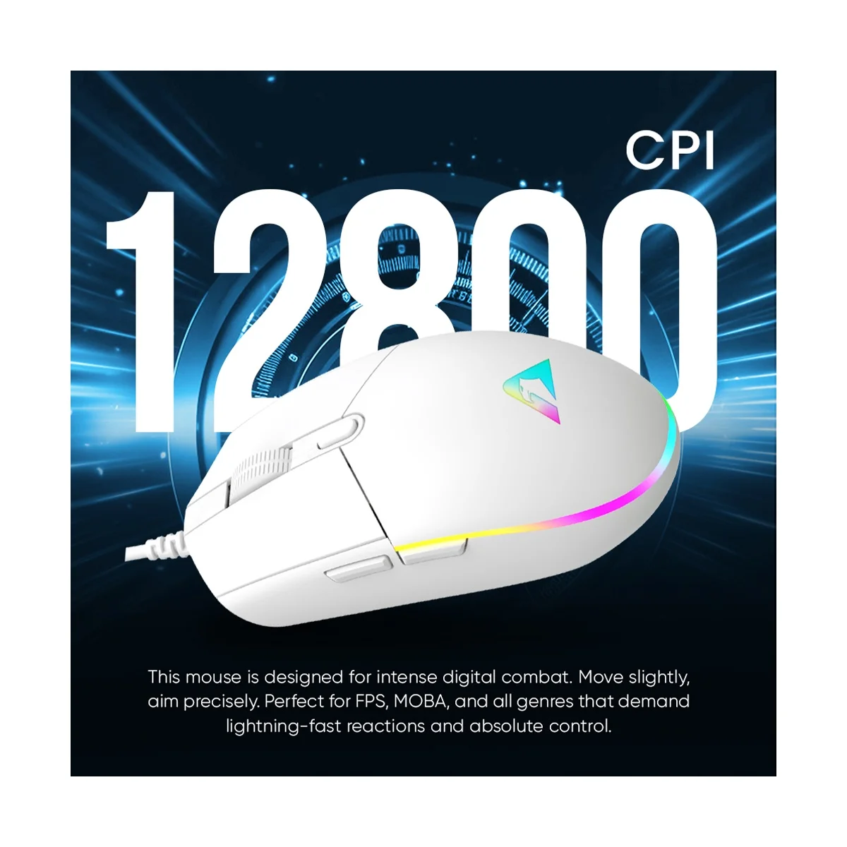 Armaggeddon Gaming Mouse Wired 12800CPI Silent RAVEN III SIGMA STEALTH White