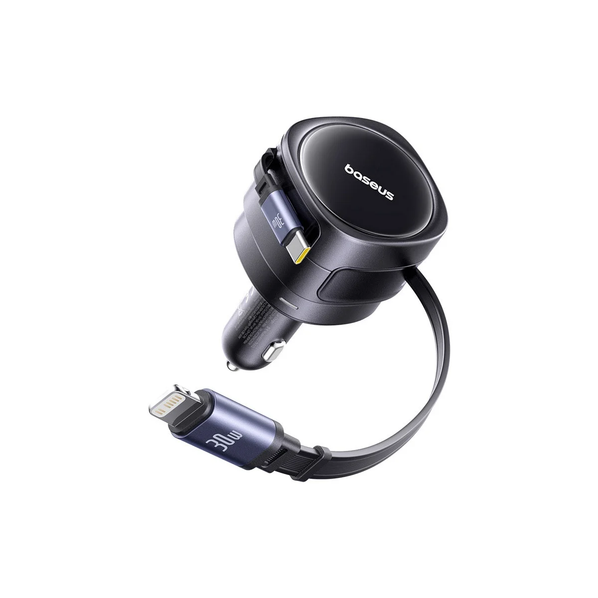 Baseus Car Charger 60W Enjoyment with Retractable Cables (C+C)  Black