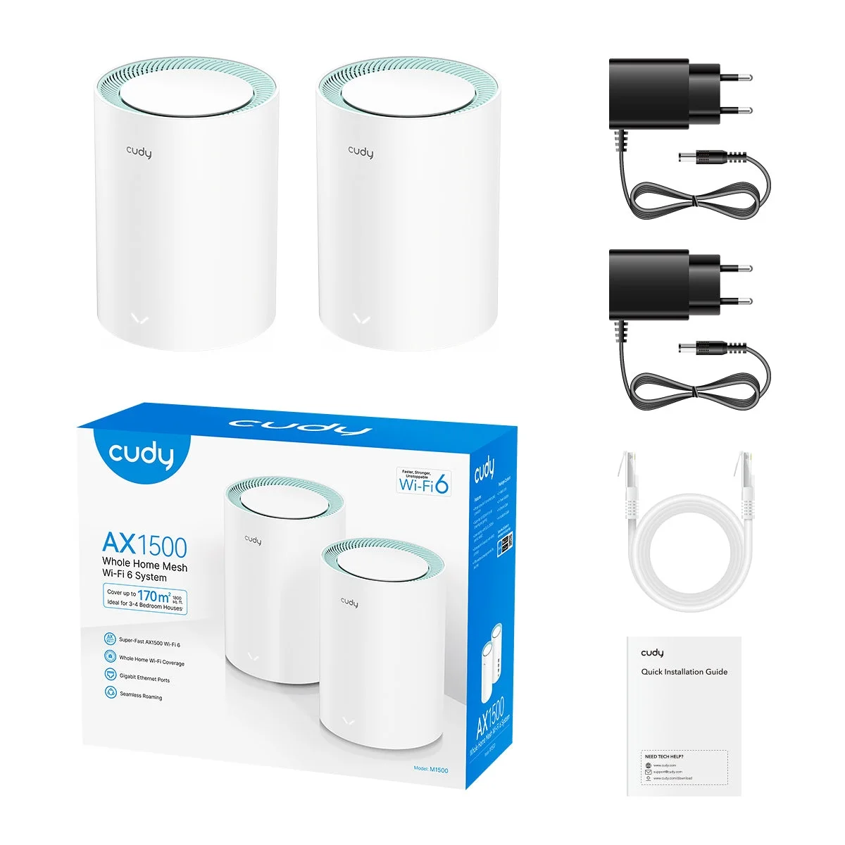 Cudy Mesh AX1500 Dual Band Gigabit Wi-Fi 6 2-Pack M1500