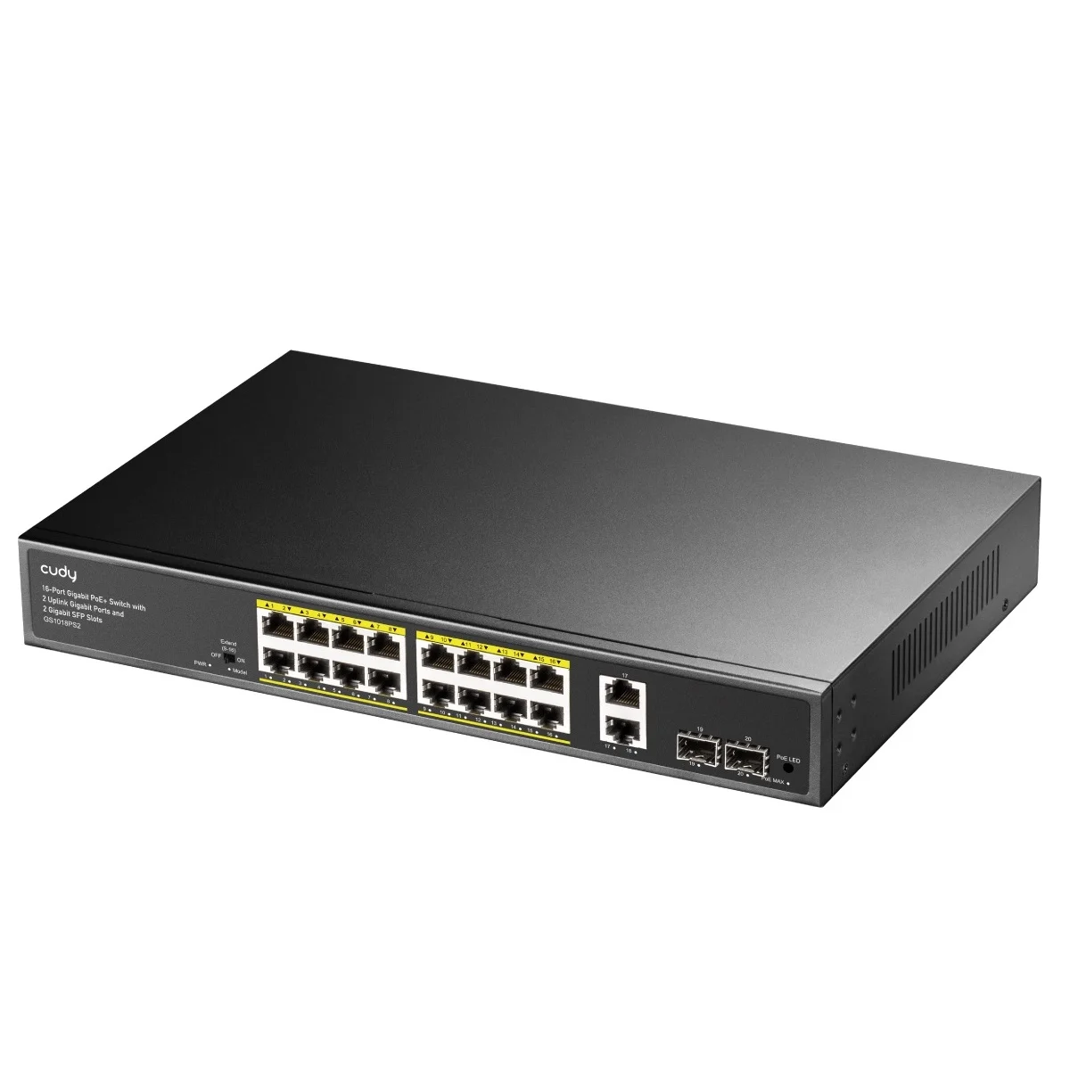Cudy Switch PoE Gigabit 16PoE + 2GbE + 2SFP Uplink 200W R/M GS1018PS2