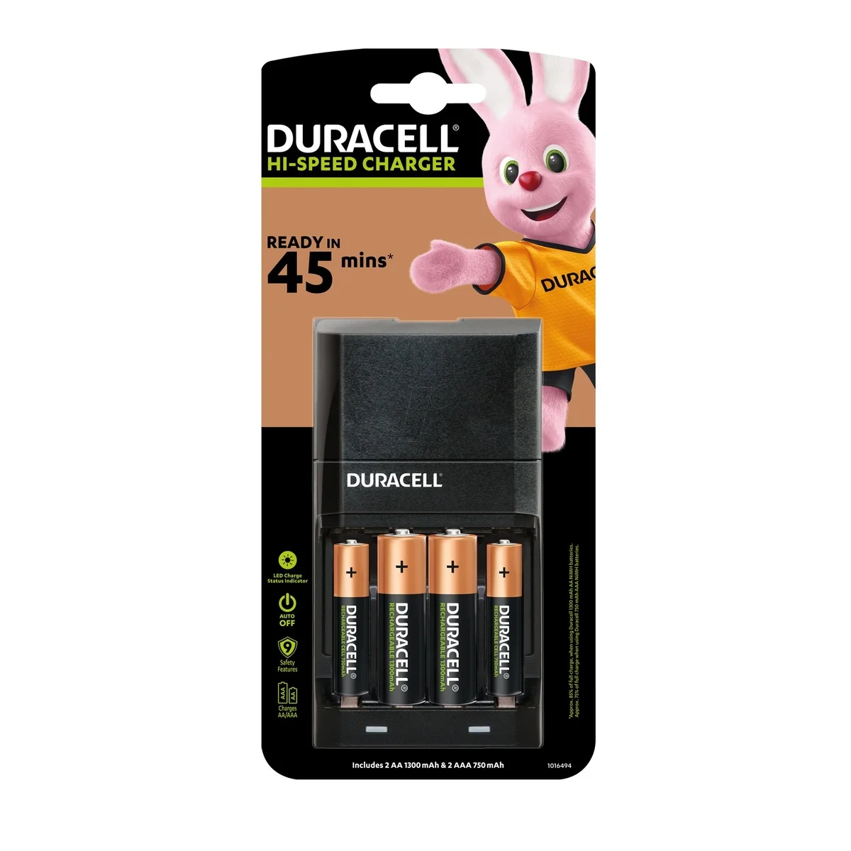 Duracell Rechargeable Ultra Fast 45m Charger & 2AA+2AAA Batteries