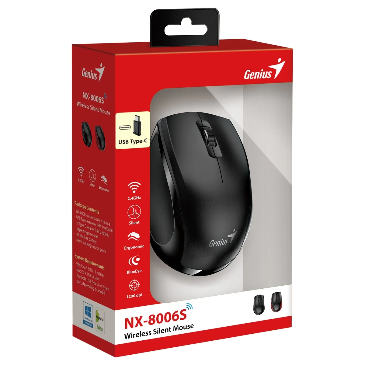 Genius Mouse Wireless Silent USB-C Receiver NX-8006S Black