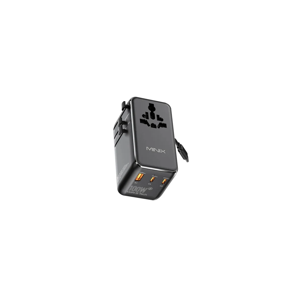 MINIX Gan Wall Charger Travel 100W with Retractable USB-C cable TP100C