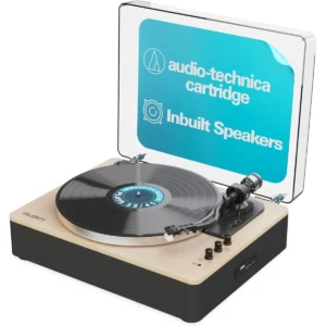 Majority Turntable FOLIO Stereo Speakers, AT3600L Cartridge & Pitch Control