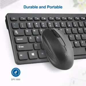 Rii Keyboard & Mouse Wireless 2.4GHz Combo Full Sized RK200