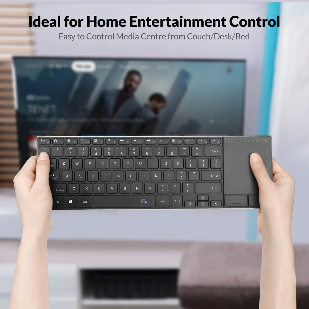 Rii Mini Keyboard Wireless 2.4GHz & Bluetooth with Large Touchpad & Media Keys Stainless Steel RT721