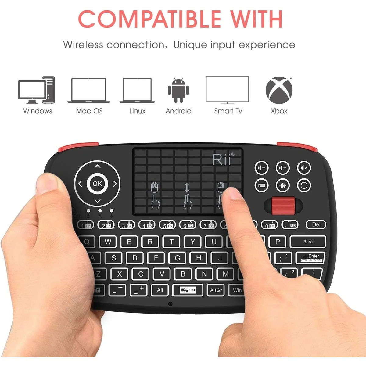 Rii Mini Keyboard Wireless 2.4GHz & Bluetooth with Touchpad, Scrollwheel, Media & L/R Keys i4