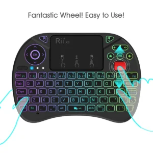 Rii Mini Keyboard Wireless 2.4GHz with Touchpad, Scrollwheel & Media Keys RGB X8