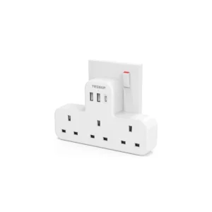 Tessan 3-Gang plug Through UK Charger 2 USB A USB C 13A TS-223-C