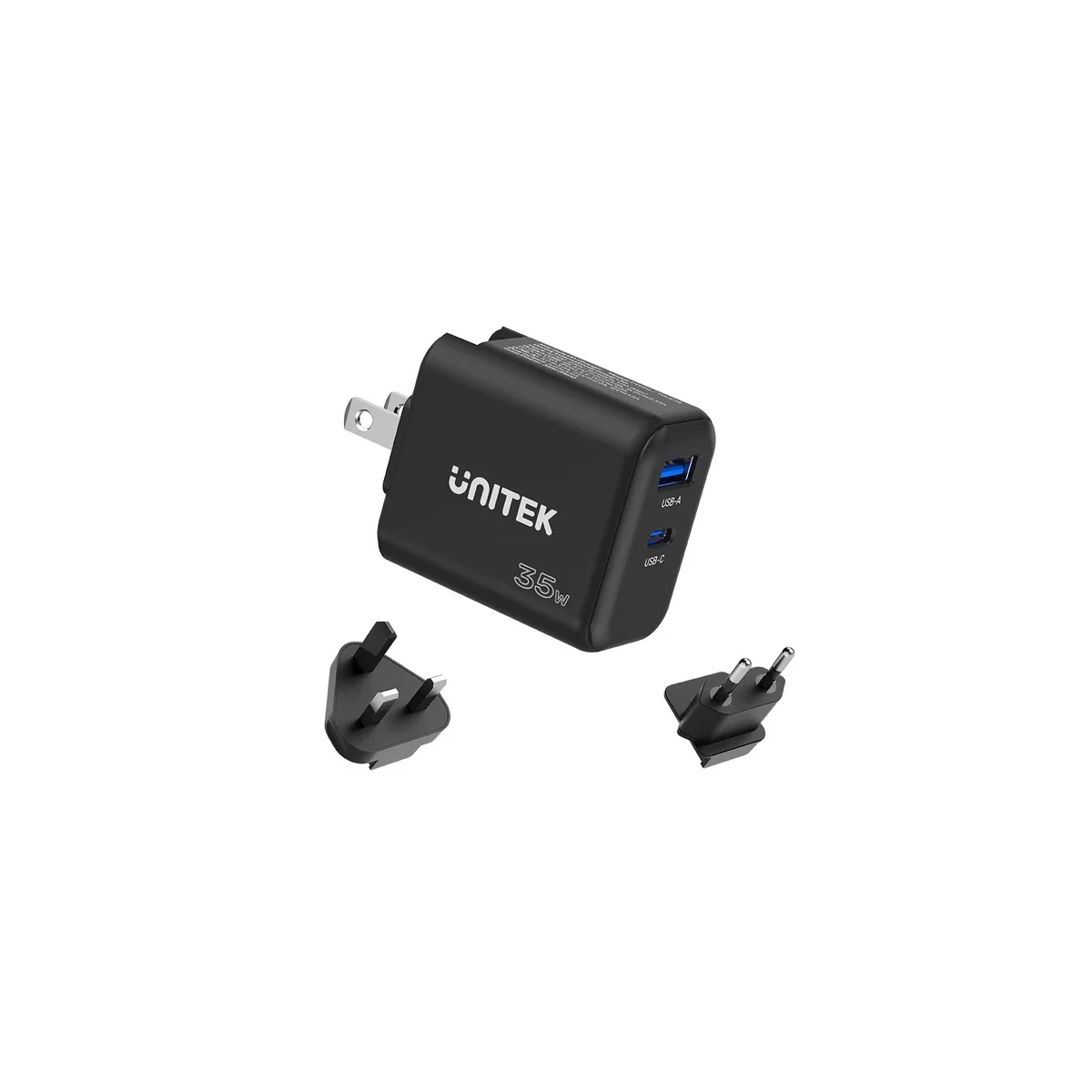 Unitek Charge Wall 35W 1xUSB-C PD & 1xQC 3.0 UK/EU/US Black P1119A