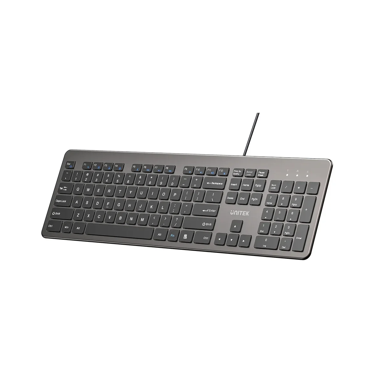 Unitek Keyboard Wired 104K USB-A English SlimTap T052 Space Grey