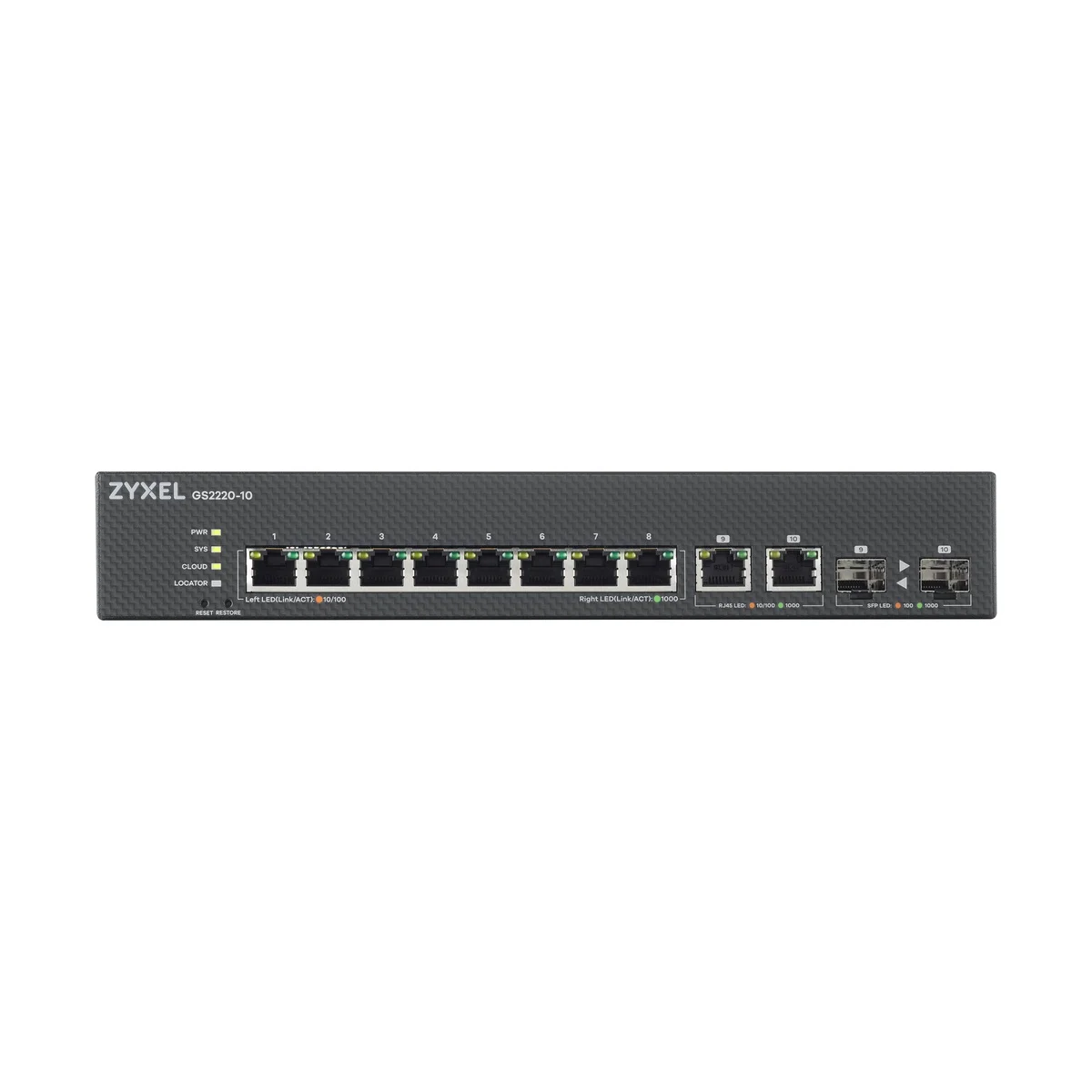 Zyxel Switch Gigabit Ethernet Cloud Managed 8-Port + 2RJ45/SFP Combo GS2220-10