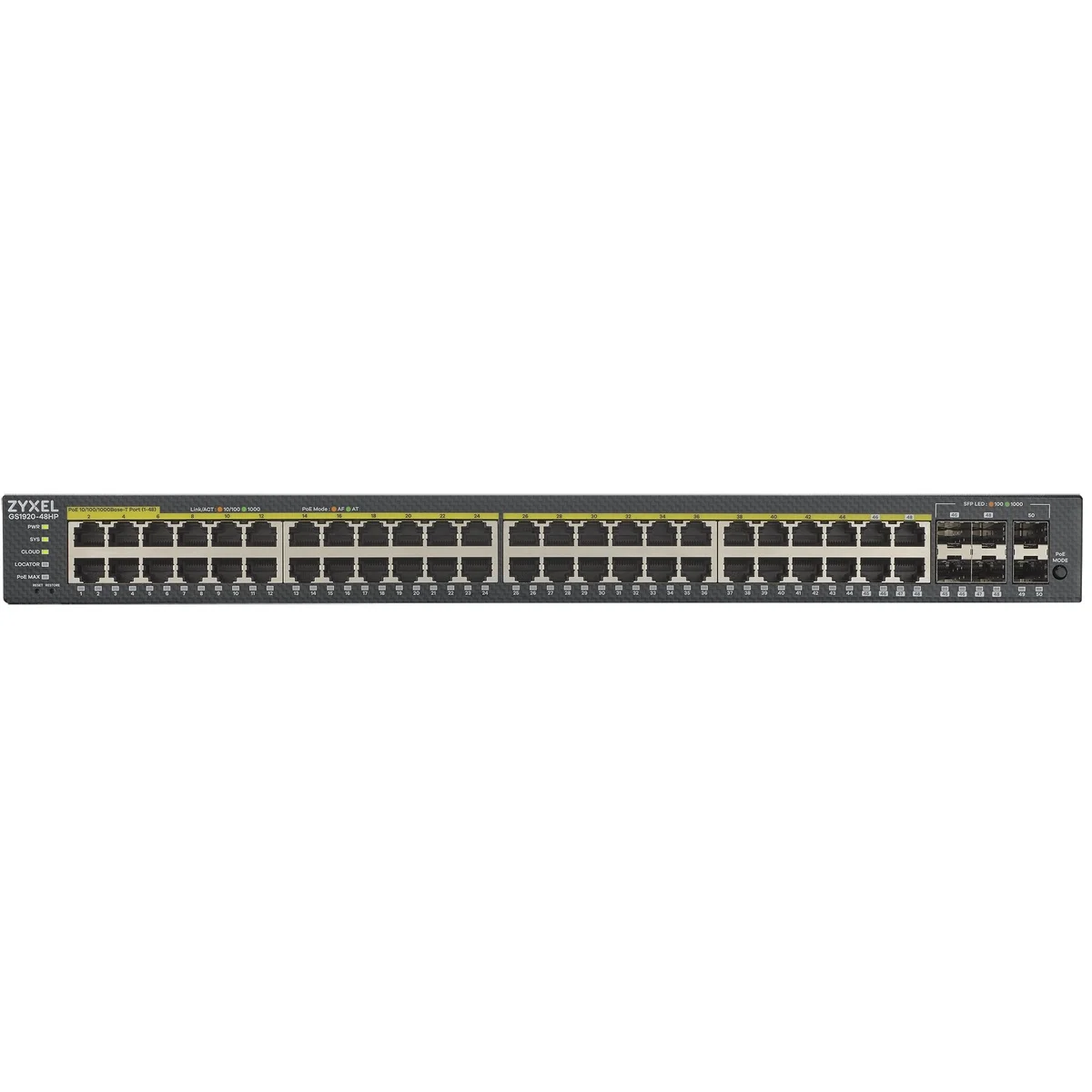 Zyxel Switch PoE Gigabit Managed Cloud 48PoE + 4RJ45/SFP Combo +2SFP 375W GS192048HPV2